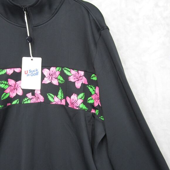 U Suck At Golf 1/4 Zip Pullover Long Sleeve Shirt Sz M Black Floral Pattern NWT - Picture 6 of 14